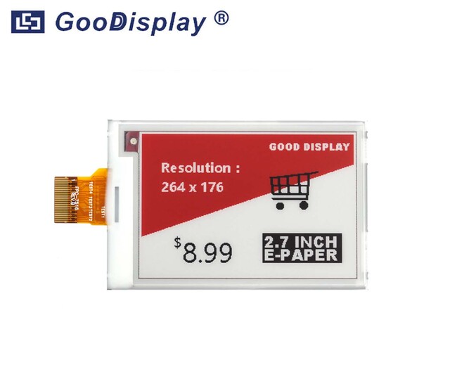 2.7-inch ePaper display with red tri-color, 1.8s partial update E Ink screen, GDEM027Z71
