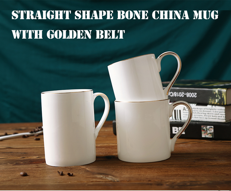 Sublimation Straight Shape Bone China Mug with Golden Belt 