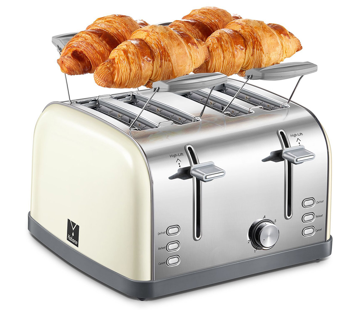 4 slice toaster, Retro Bagel Toaster Toaster with 7 Bread Shade Settings, 4 Extra Wide Slots, Defrost/Bagel/Cancel Function, Removable Crumb Tray, Stainless Steel Toaster by Yabano