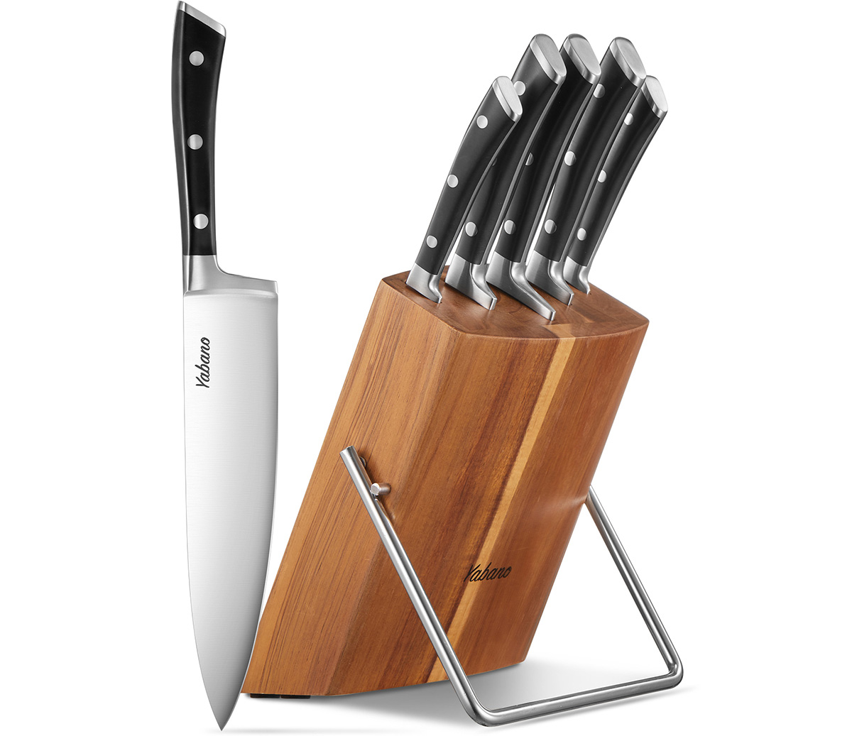 Knife Set, Yabano 6-Piece Kitchen Knife Set with Wooden Block Professional German High Carbon Stainless Steel Cutlery Knife Block Set