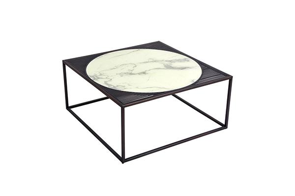 Modern marble print glass black handicraft metal frame coffee table S-1219B G