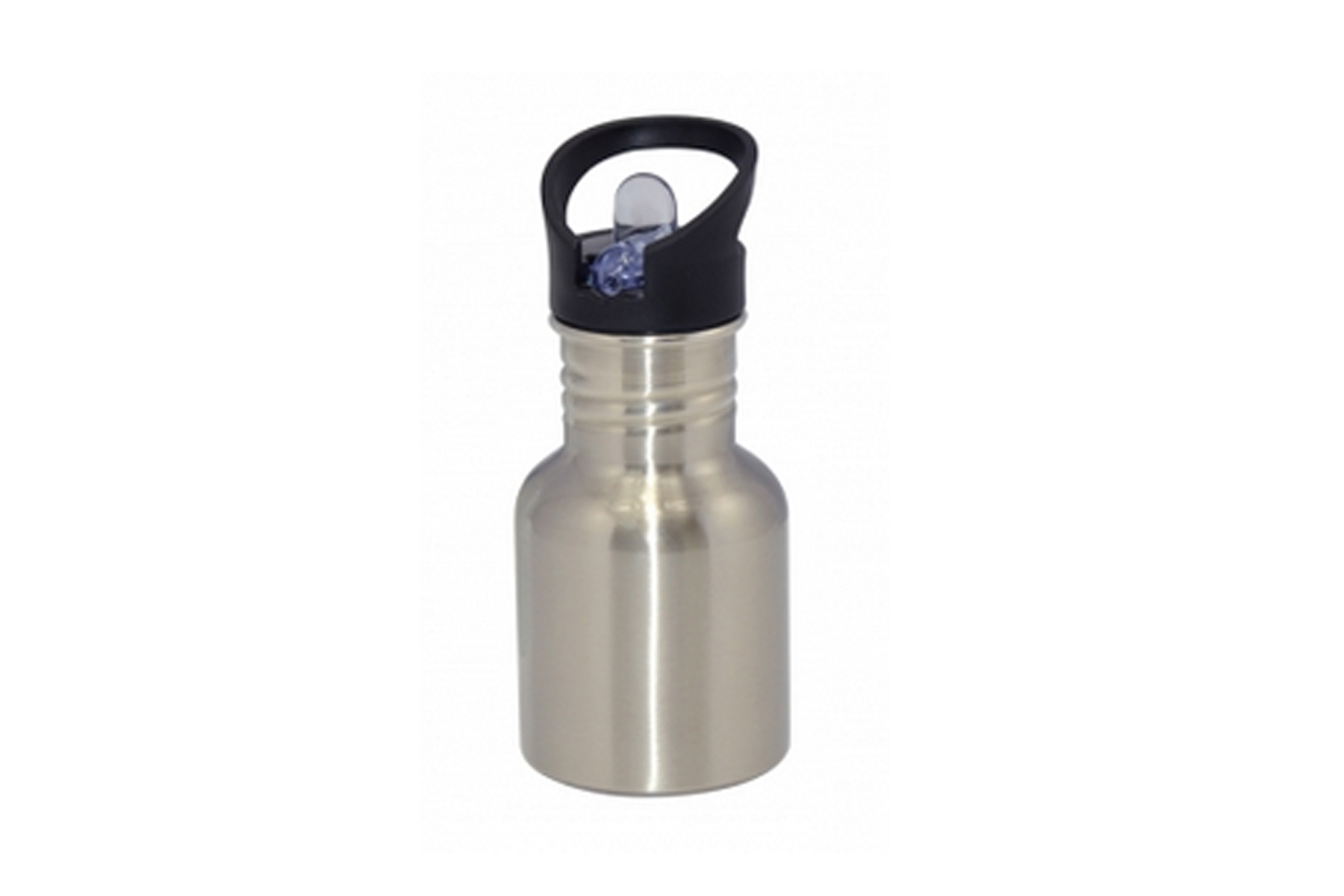 400ml Silver Stainless Steel Bottle w/Straw