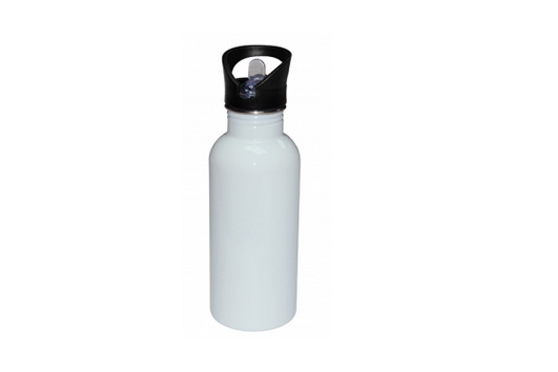 600ml White Stainless Steel Water Bottle w/Straw