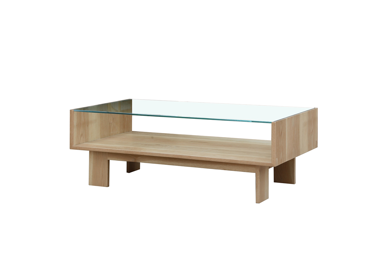TF515Modern solid oak wood coffee table with glass top