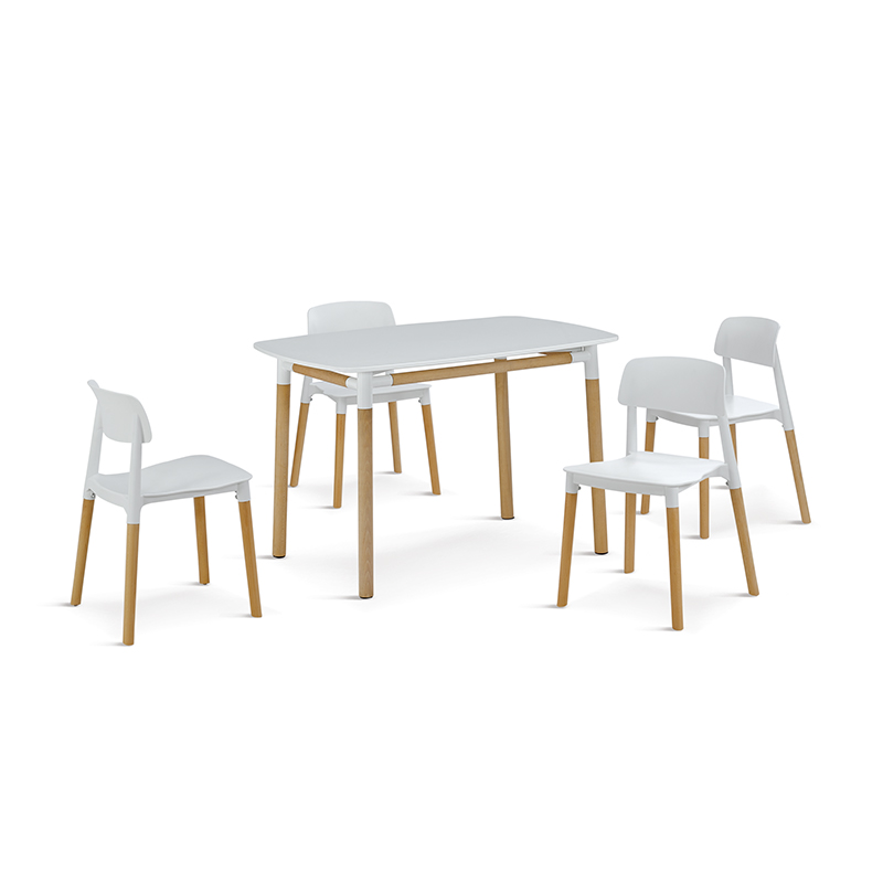 MDF Dining Table and PP Dining Chair with Beech Wood Legs