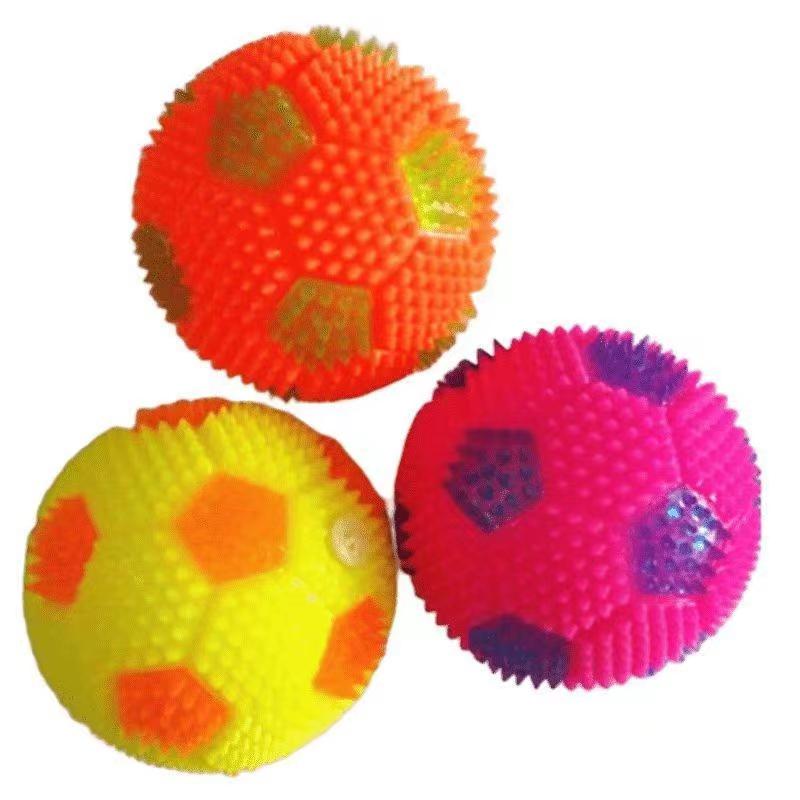 Promotional stress toys for adult children flashing soccer balls light up LED TPR spiky bounce ball soft squeeze toys