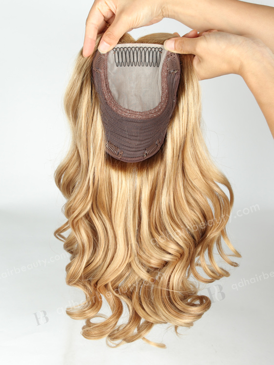 European Virgin Hair 16" One Length Bouncy Curl T8/16/24# with 8# Highlights 7"×7" Silk Top Weft WR-TC-036