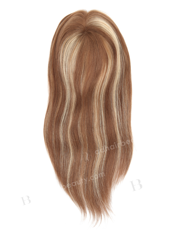 In Stock 7"*7" European Virgin Hair 16" Straight 9# with T9/22# Highlights Mono Top Hair Topper-050
