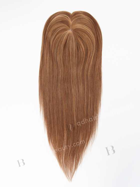 In Stock 5.5"*6.5" European Virgin Hair 16" Straight 4/10# Blended With 14# Highlights Color Silk Top Hair Topper-148