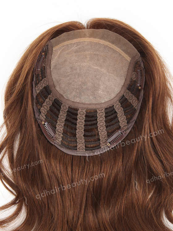 In Stock European Virgin Hair 16" beach wave 4# Color 7"×8" Silk Top Open Weft Human Hair Topper-061