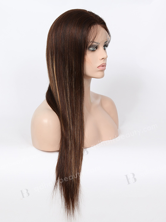 22 Inches European Hair Brown with Blonde Highlights Wig WR-LW-071