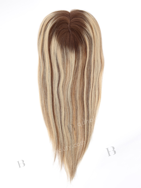 In Stock 5.5"*6" European Virgin Hair 16" Straight T4/22# with 4# Highlights Color Silk Top Hair Topper-112