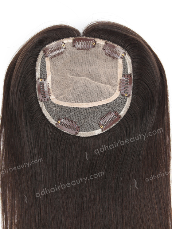 In Stock 5.5"*6" European Virgin Hair 16" Natural Straight Natural Color Silk Top Hair Topper-009