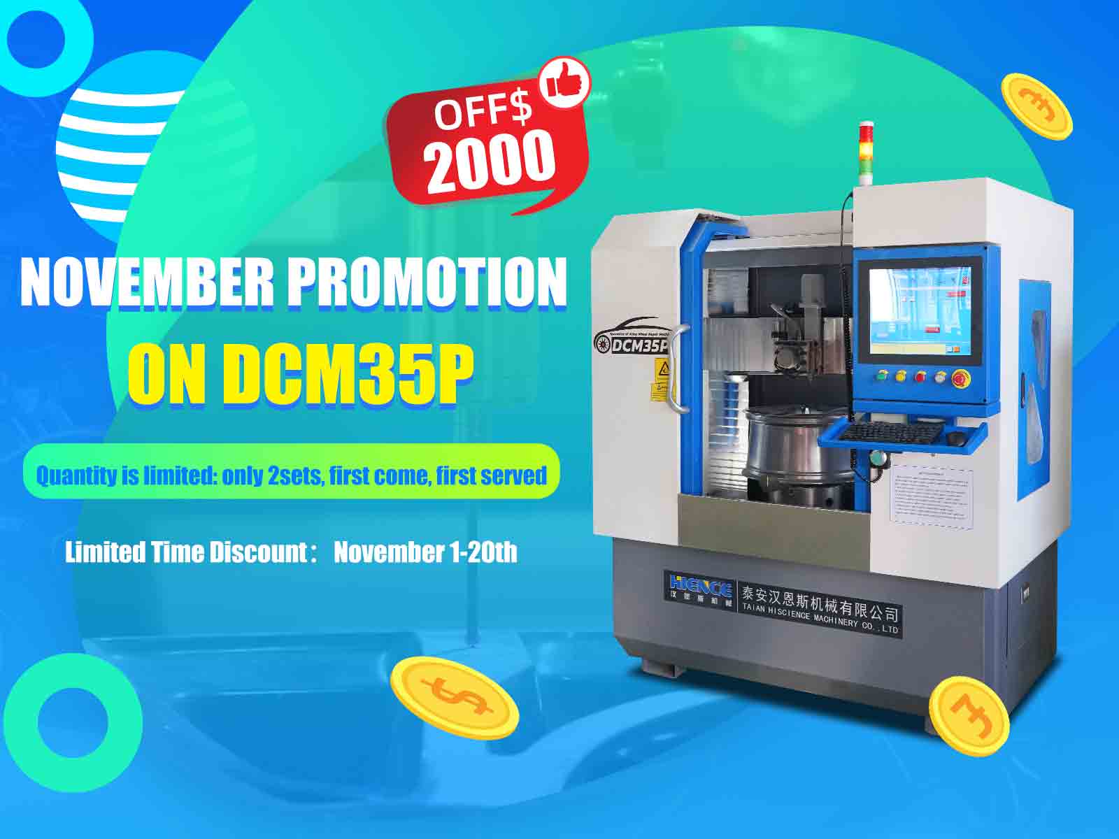 November promotion on wheel repair machine DCM35P