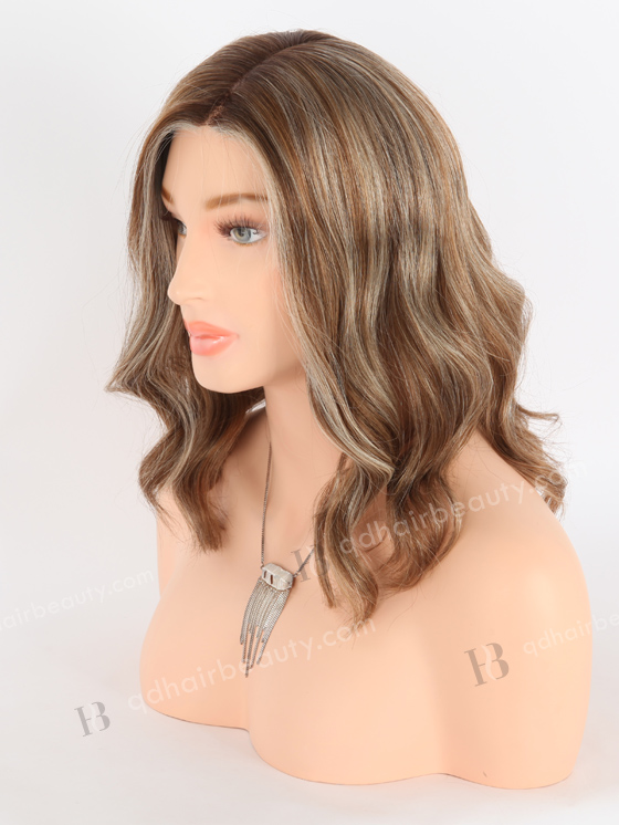 In Stock European Virgin Hair 12" All One Length Beach Wave Base 4#/10#/60#, Roots 3# Color Lace Front Silk Top Glueless Wig GLL-08061