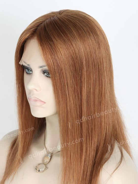 In Stock European Virgin Hair 14" Straight 6#/8# Evenly Blended Color Lace Front Silk Top Glueless Wig GLL-08008