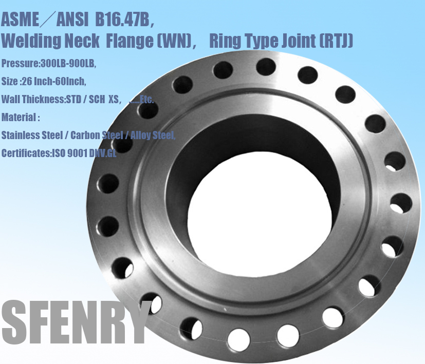 ASME B16.47B 美标高颈对焊法兰，环接面密封，300LB-900LB