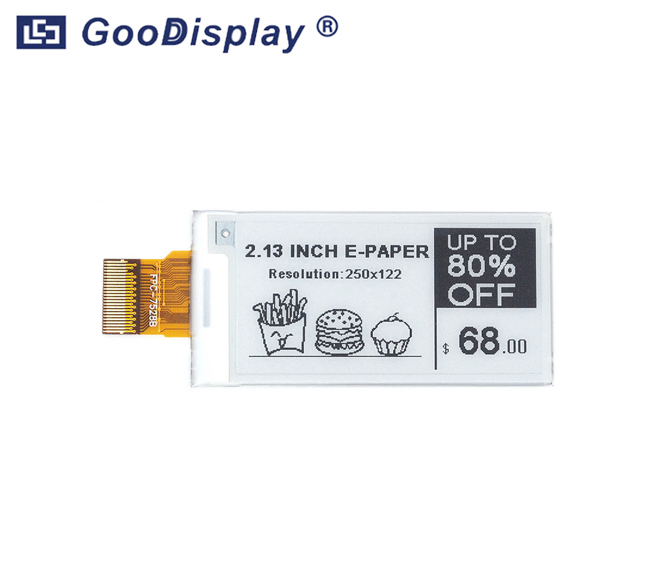 Good Display 2.13 inch E Ink Display 250x122 4 Gray Level E Ink Screen, GDEQ0213B74