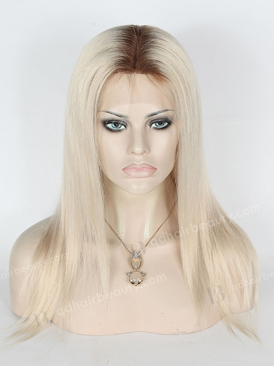 In Stock European Virgin Hair 14" Straight T9#/White Color Silk Top Full Lace Wig STW-827