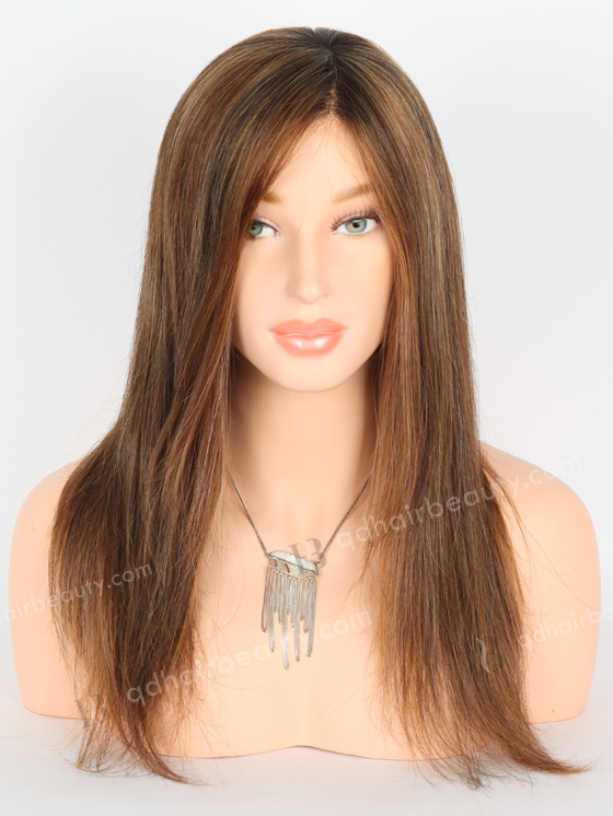 In Stock European Virgin Hair 16" Slight Wave 6#/10#/130#/144# Highlights 4#/2#,Toots 2# Color Monofilament Top Glueless Wig GLM-08002