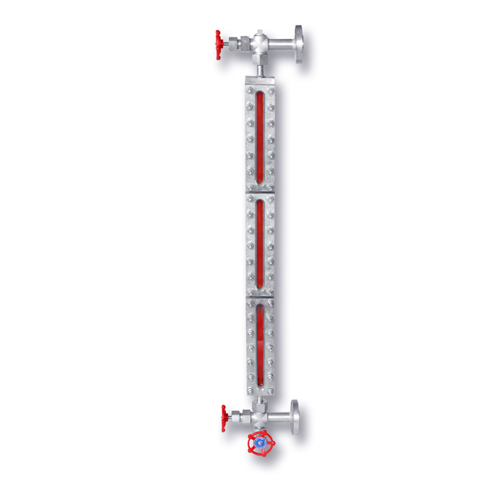 Three-window projection type two-color medium and low pressure glass plate level gauge