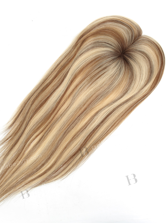 In Stock 2.75"*5.25" European Virgin Hair 16" Straight Color T9/22# with 9# highlights Monofilament Hair Topper-093