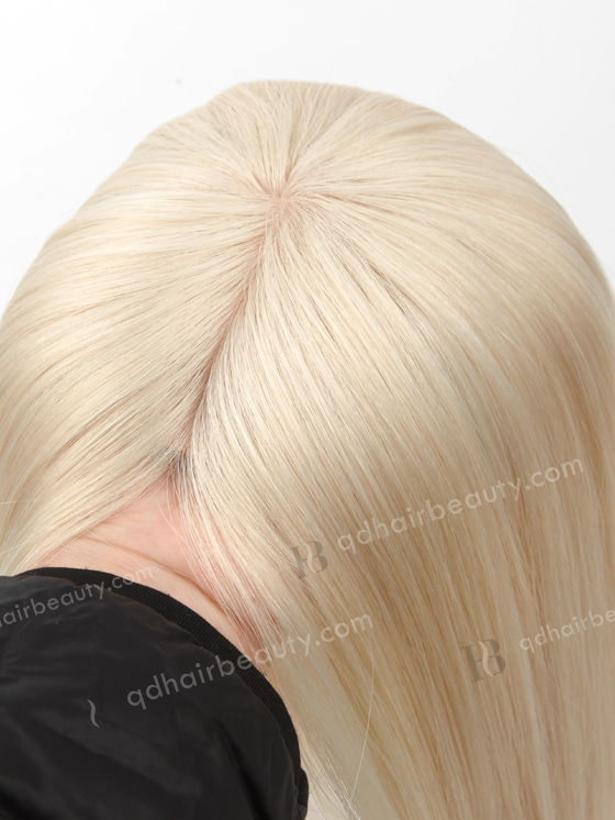 In Stock European Virgin Hair 16" straight White Color 5.5"×5.5" Silk Top Wefted Hair Topper-079