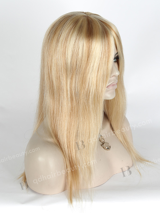 In Stock European Virgin Hair 14" Straight Color 613# with 8# Highlights Color Silk Top Glueless Wig GL-08080