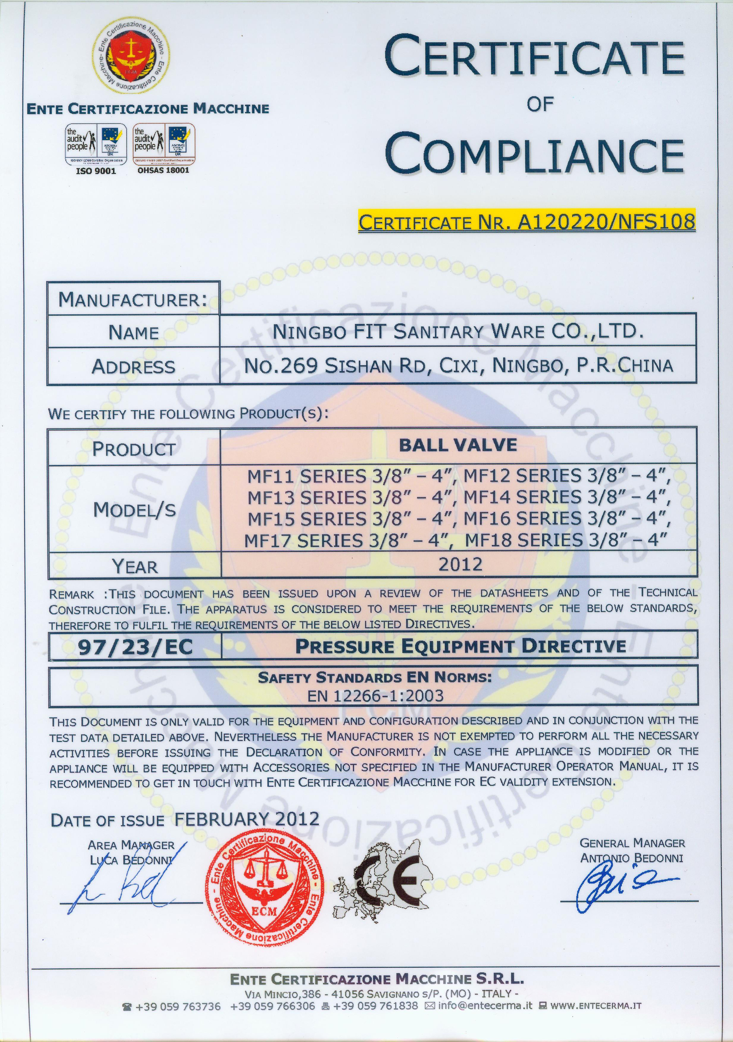 Valve Certification Certificate (1)
