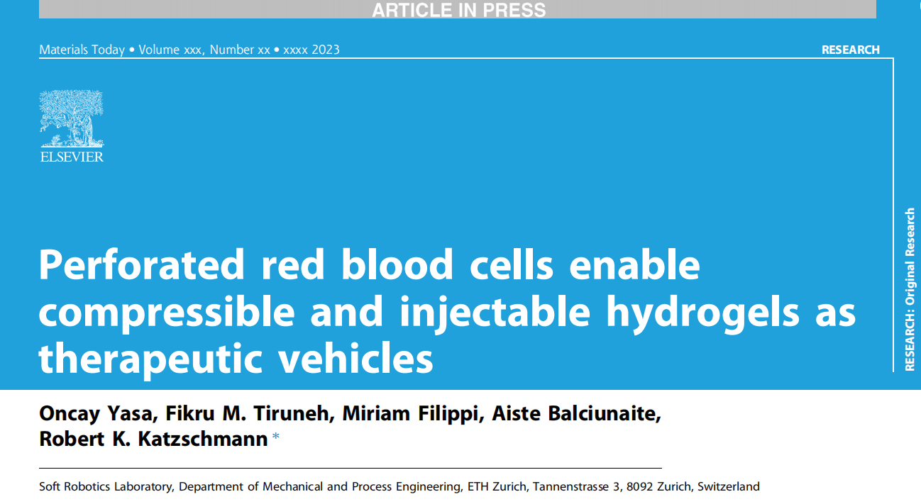 《Materials Today》：包含穿孔红细胞的可压缩/可注射水凝胶