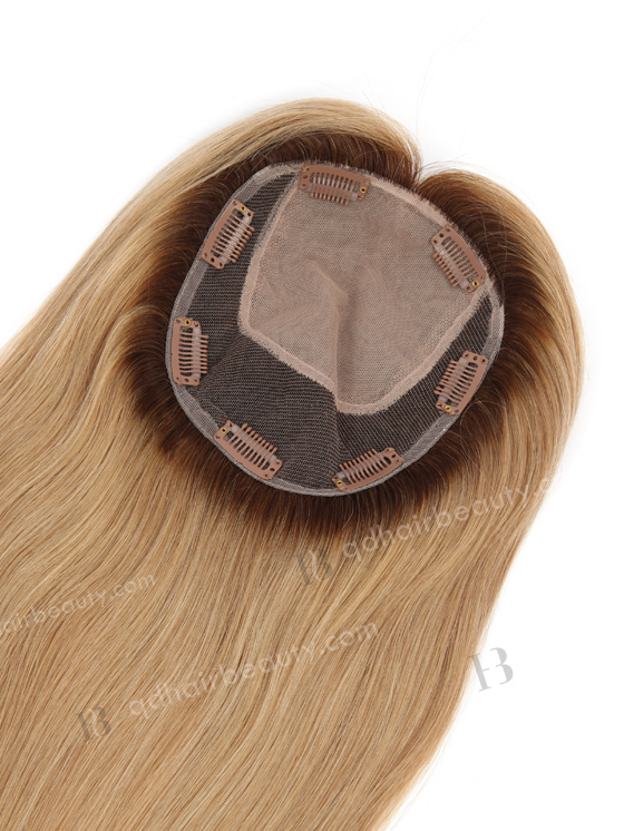 In Stock 5.5"*6.5" European Virgin Hair 16" Straight T4/8# With T4/613# Highlights Color Silk Top Hair Topper-147