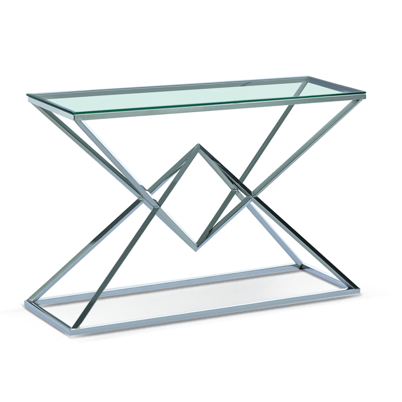 Clear Tempered Glass Console Table with Stainless Steel Legs