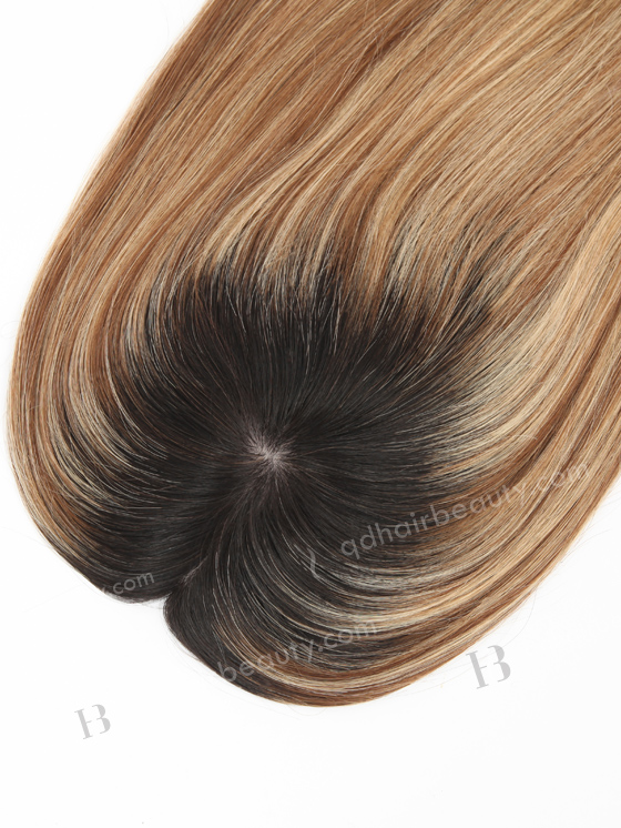 In Stock 5.5"*6.5" European Virgin Hair 16" Straight 6# With 27# Highlgihts, Natural Color Roots Silk Top Hair Topper-140