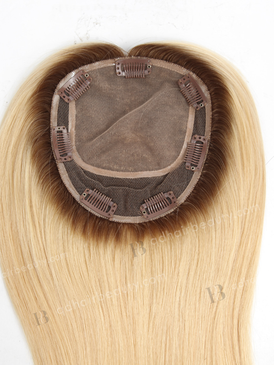 In Stock 5.5"*6" European Virgin Hair 16" Straight Color T9/22# Silk Top Hair Topper-057