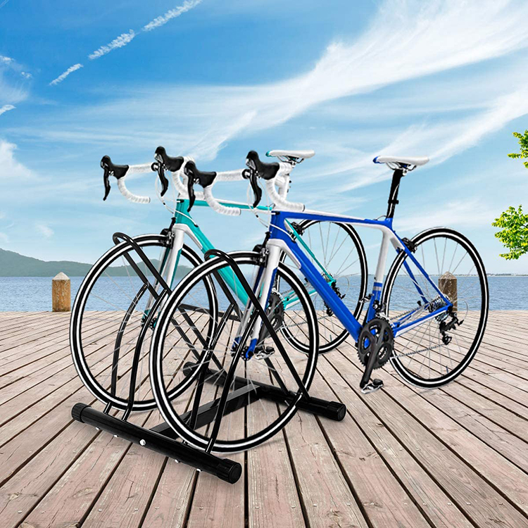 JH-Mech Sturdy Construction Cycling Rack Floor Storage Organizer Stable and Easy Assembly Two Bicycles Bike Rack Stand