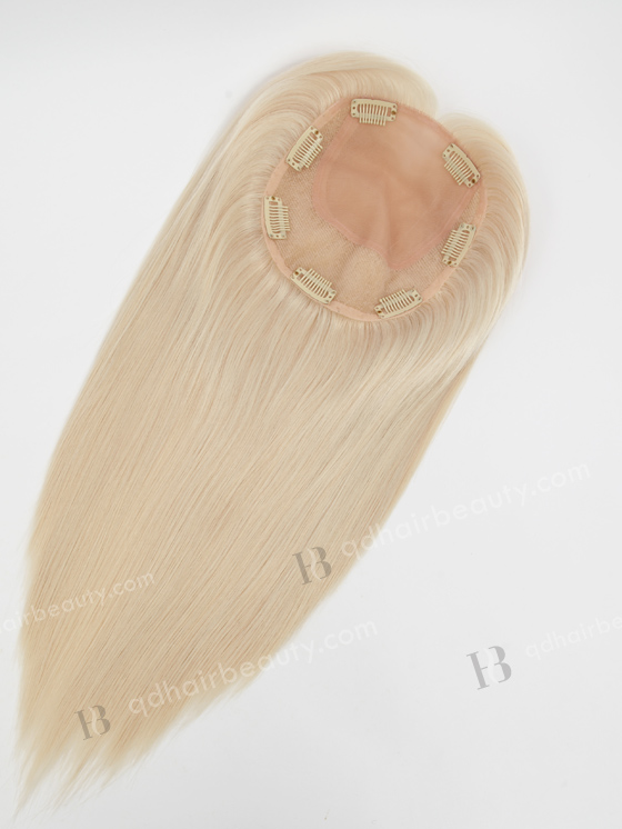 In Stock 5.5"*6.5" European Virgin Hair 12" All One Length Straight White Color Silk Top Hair Topper-152