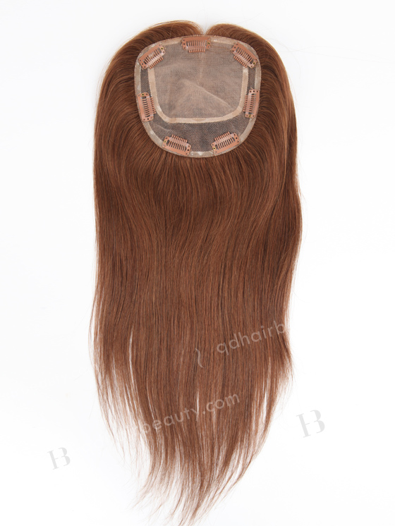 In Stock 5.5"*6" European Virgin Hair 16" Straight Color 6# with 3# Highlights Silk Top Hair Topper-055