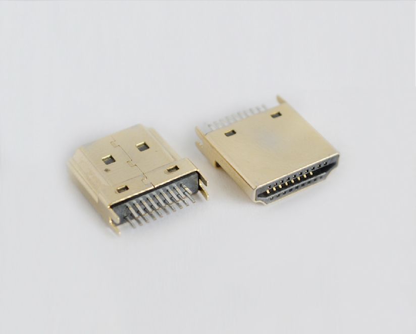 HDMI 19 PIN夹板式 公头A Type镀金脚距1.6