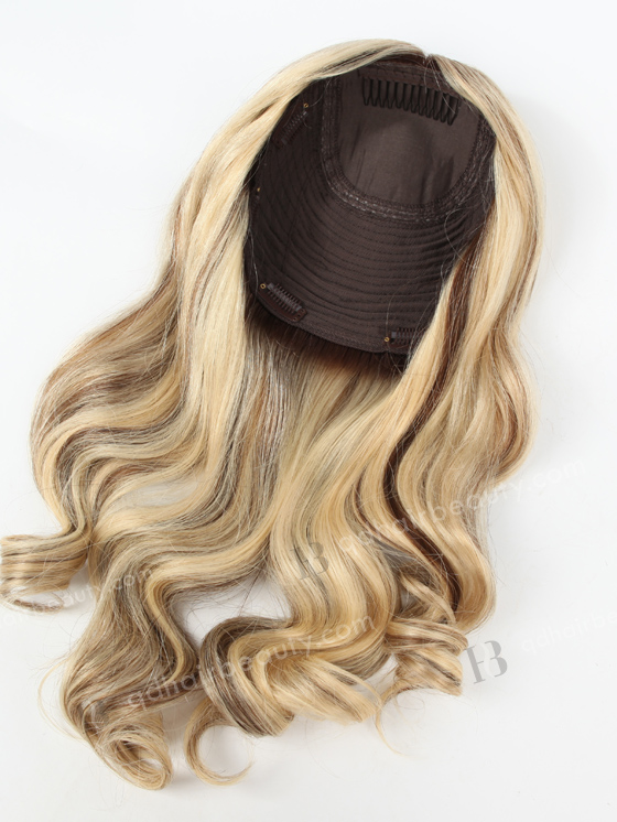 In Stock European Virgin Hair 16" Beach Wave T4/22# with 4# Highlights 8"×8" Silk Top Wefted Hair Topper-032