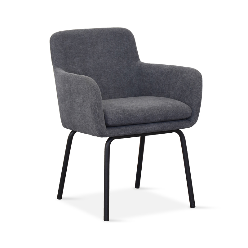 Modern Linen Dining Chair with Backrest and Black Painted Legs