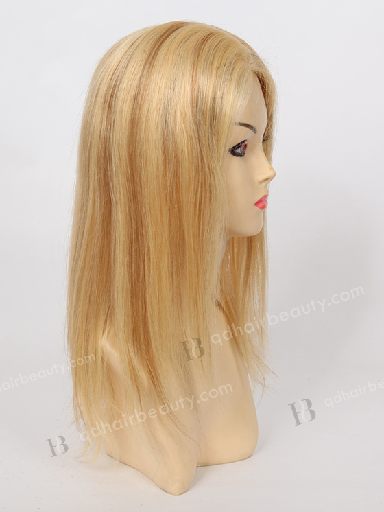 In Stock European Virgin Hair 14" Straight Color 22# with 8# Highlights Silk Top Glueless Wig GL-08007