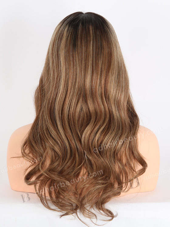 In Stock European Virgin Hair 18" Beach Wave 6# with 27# Highlights,Roots Natural Color Grandeur Wig GRD-08024