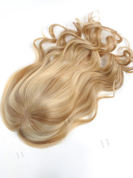 In Stock European Virgin Hair 16" Beach wave 613#/8# highlights with roots 8# 7"×8" Silk Top Open Weft Human Hair Topper-068
