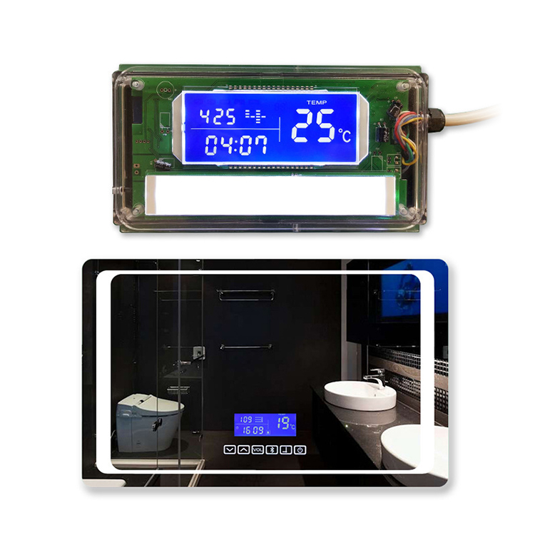 Blue background white LCD Bluetooth intelligent bathroom mirror clock module anti fog mirror module