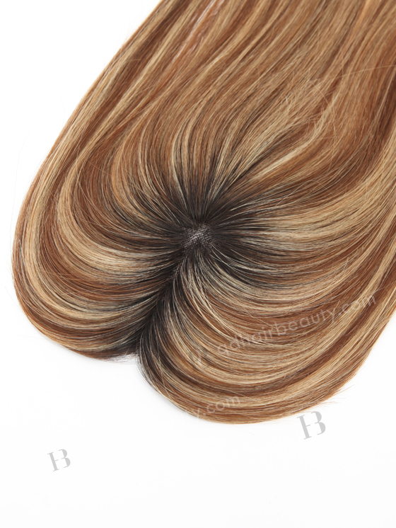 In Stock 2.75"*5.25" European Virgin Hair 16" Straight 6# with 27# Highlgihts, Natural Color Roots Monofilament Hair Topper-118