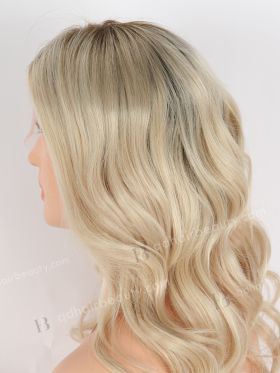 In Stock European Virgin Hair 16" Beach Wave T9#/white Color Lace Front Wig RLF-08028