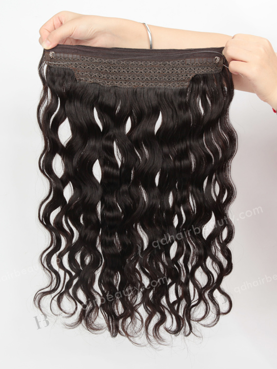 Human Hair 2# Color 18'' Natural Wave Invisible Headband Wire Clip in Halo Hair Extensions WR-HA-008