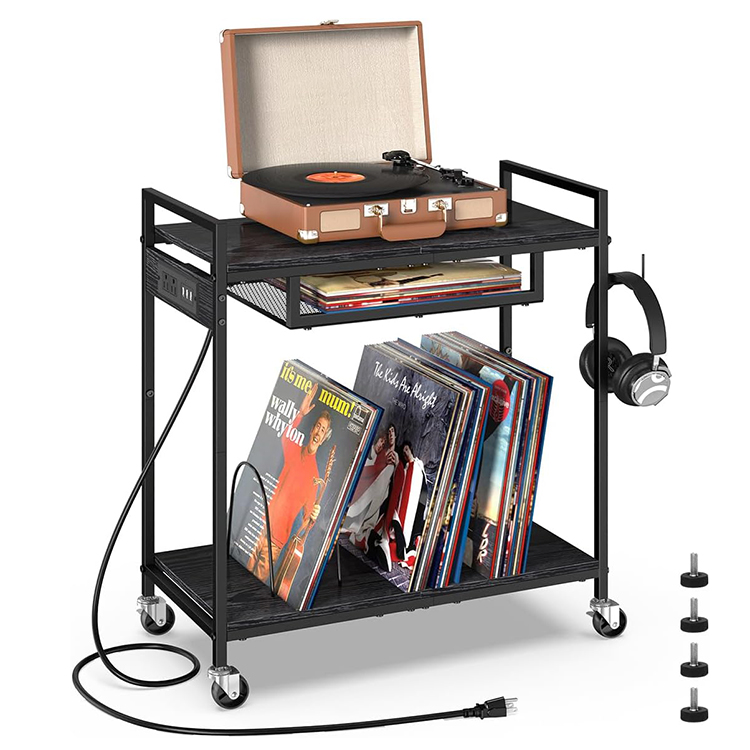 JH-Mech Special Lightweight and Simple Design Record Player Stand Frosted Coating Metal 2-Tier Vinyl Record Storage