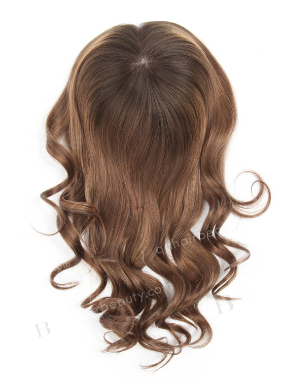 In Stock European Virgin Hair 16" Beach wave 10/8# highlights with roots 2# 7"×8" Silk Top Open Weft Human Hair Topper-066