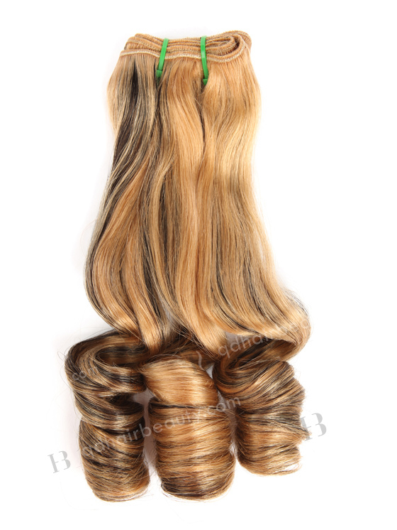 In Stock 7A Peruvian Virgin Hair 16" Double Drawn Straight with Spiral Curl Tip 27/1B# Highlights Machine Weft SM-6140